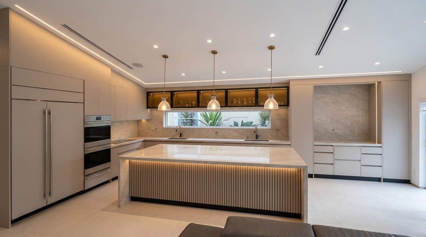 Modern kitchen with marble island